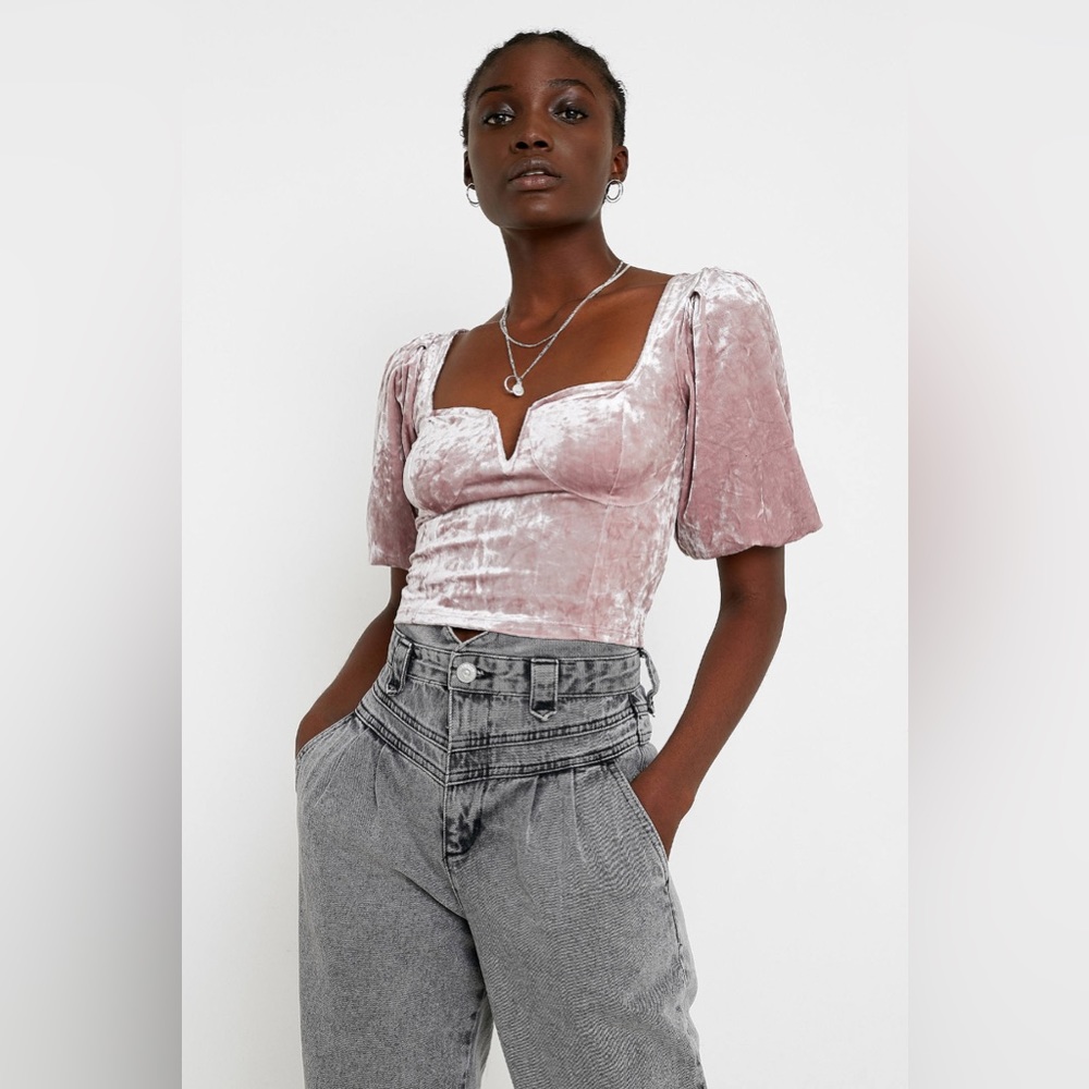 UO Velvet Puff Sleeve Bustier Blouse NWT
